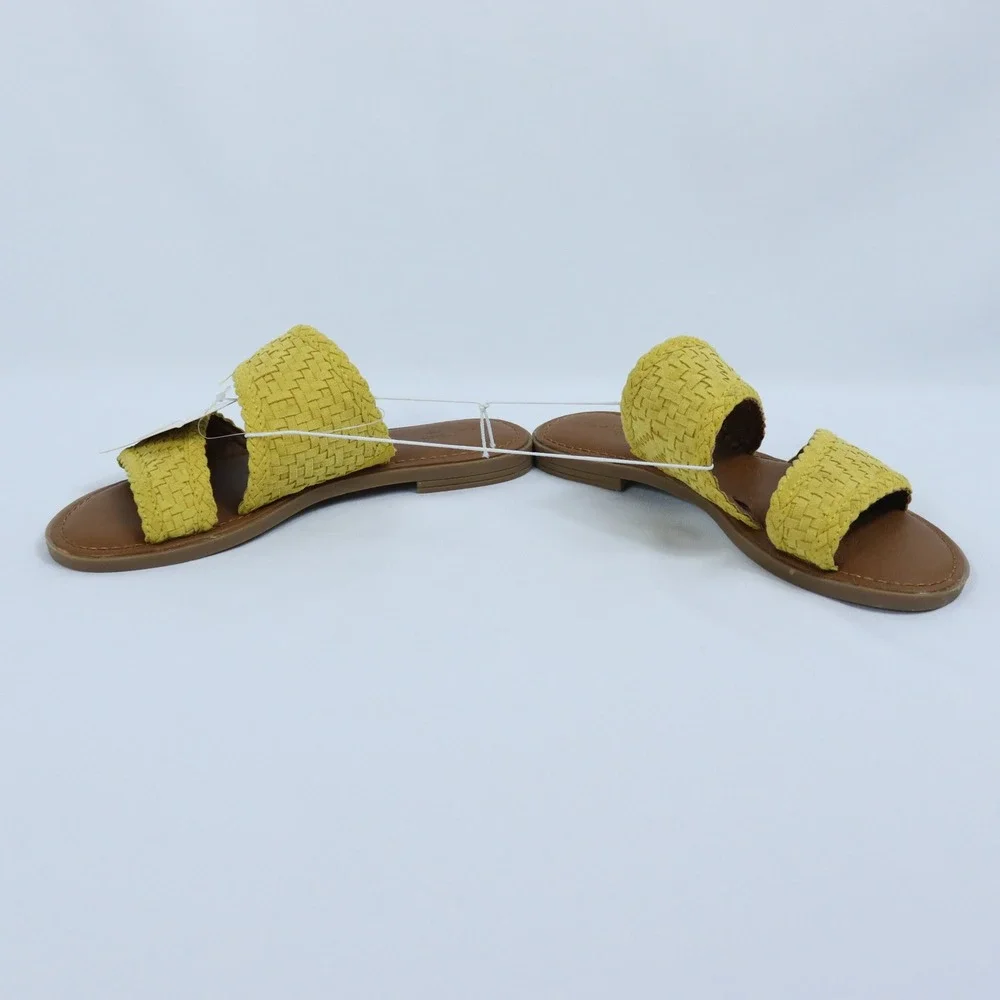 Universal Thread Yellow Bryton Slide On Sandals Woven Two Strap Womens 6.5 NEW